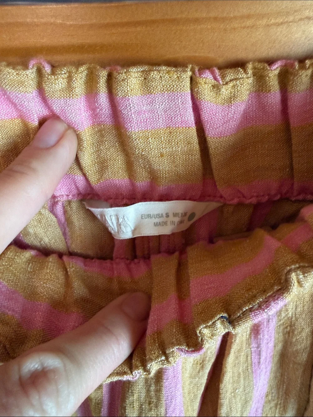 Zara Pink and Tan Striped Wide Leg Linen Pants